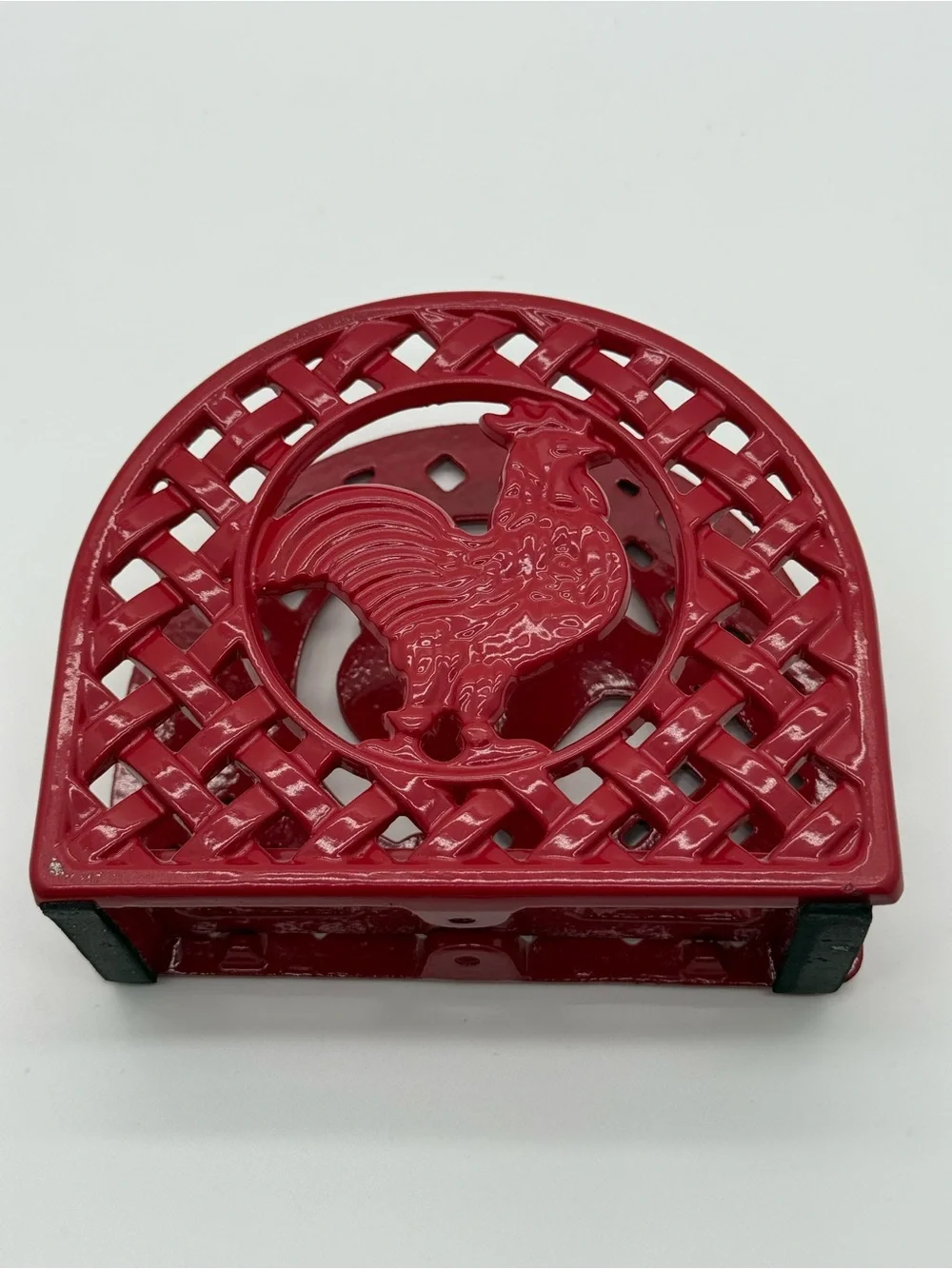 Red Cast Iron Rooster Napkin Holder Farmhouse Kitchen Decor